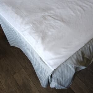 Damask Bedskirt QUEEN Dust Ruffle Sage Green Stripe Supima Cotton Split 14" Drop